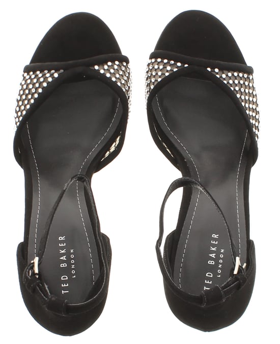 Ted Baker Damenabsätze Bexins Wildleder Leder Plateausandalen Blockabsatz Peeptoe Schwarz - Image 6