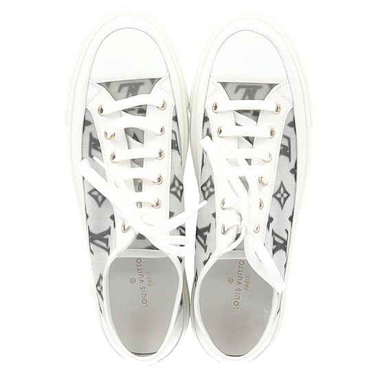 Louis Vuitton Monogram Mesh Akzent Low-Top Sneakers aus weißem Leder - Image 4
