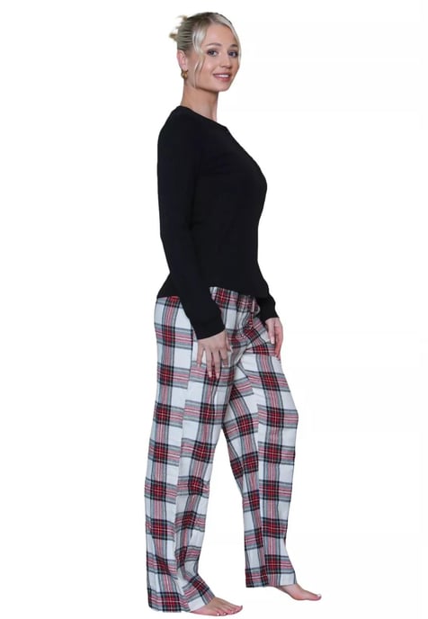 GAP Womens Pyjama Flanell Schlaf Set in Schwarz Tartan - Image 3