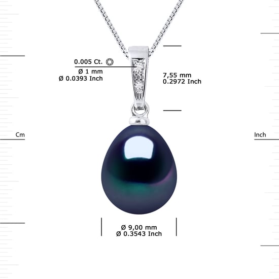 DIADEMA - Pendant - Diamonds - Real Freshwater Pearls - Black - White Gold