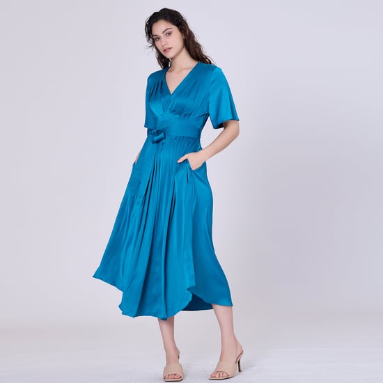 Multi pleats satin gown