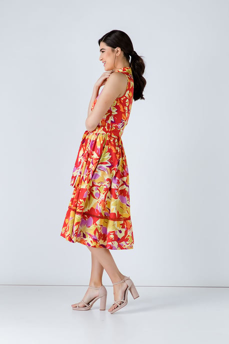 Kleid mit Knopfdetails und multicolor Druck - Image 3