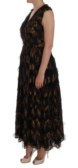 Dolce & Gabbana - Robe A-Line en soie noire à franges marron pour femme - Image 2