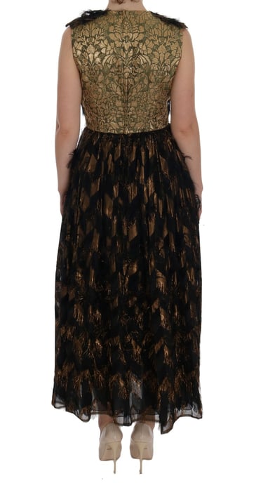 Dolce & Gabbana - Robe A-Line en soie noire à franges marron pour femme - Image 3