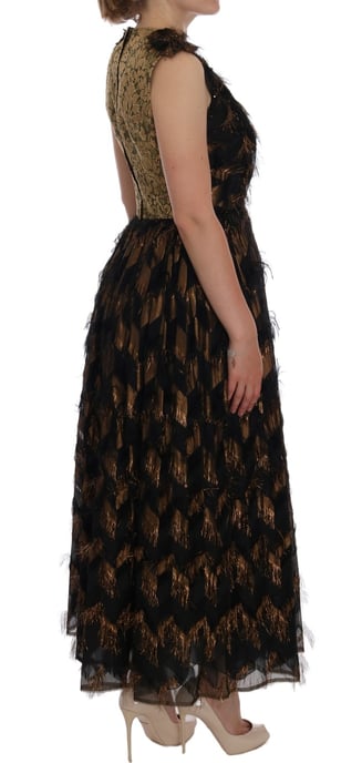 Dolce & Gabbana - Robe A-Line en soie noire à franges marron pour femme - Image 4