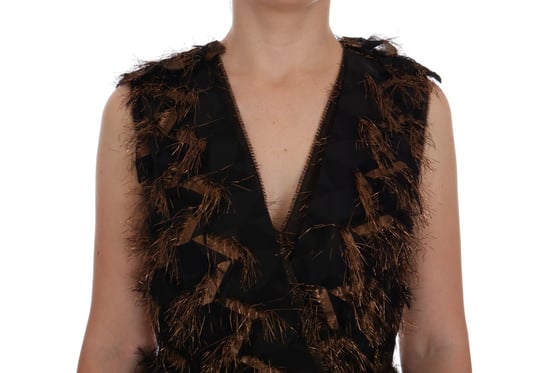 Dolce & Gabbana - Robe A-Line en soie noire à franges marron pour femme - Image 5