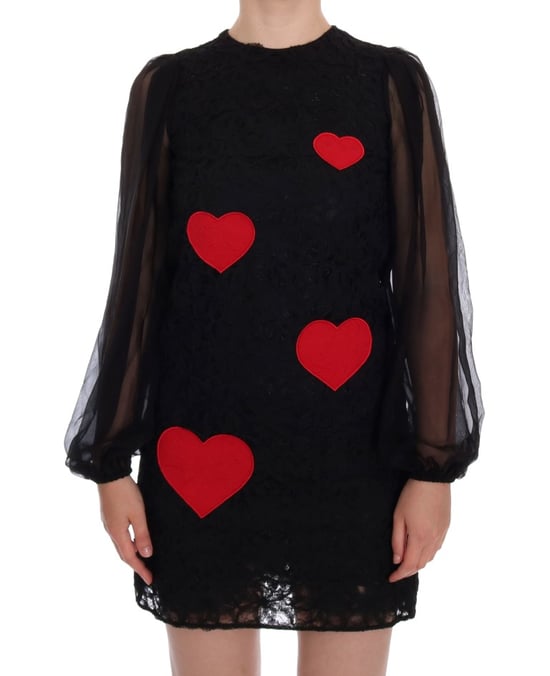 Dolce & Gabbana - Robe droite en dentelle noire à cœur rouge pour femme - Image 5
