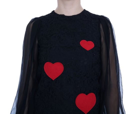 Dolce & Gabbana - Robe droite en dentelle noire à cœur rouge pour femme - Image 6