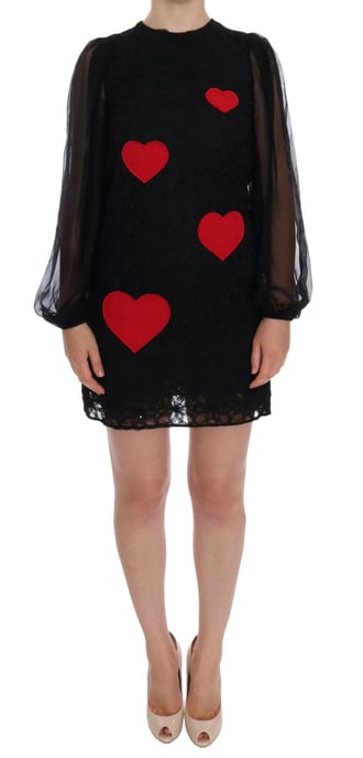 Dolce & Gabbana - Robe droite en dentelle noire à cœur rouge pour femme - Image 1