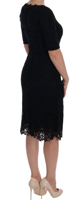 Dolce & Gabbana - Robe fourreau Ricamo à fleurs noires pour femme - Image 4