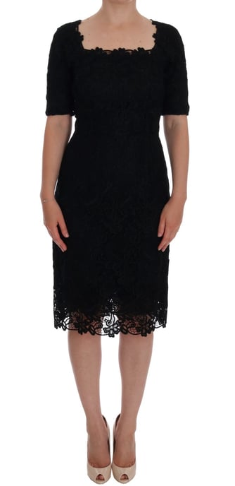 Dolce & Gabbana - Robe fourreau Ricamo à fleurs noires pour femme - Image 1