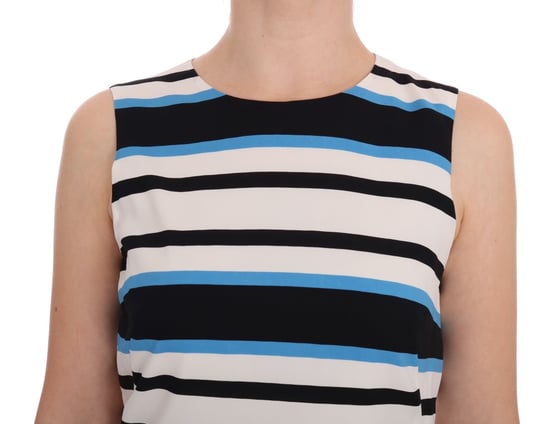 Dolce & Gabbana Women's Blue White Striped Silk Stretch Shift Dress (robe droite en soie rayée) - Image 4