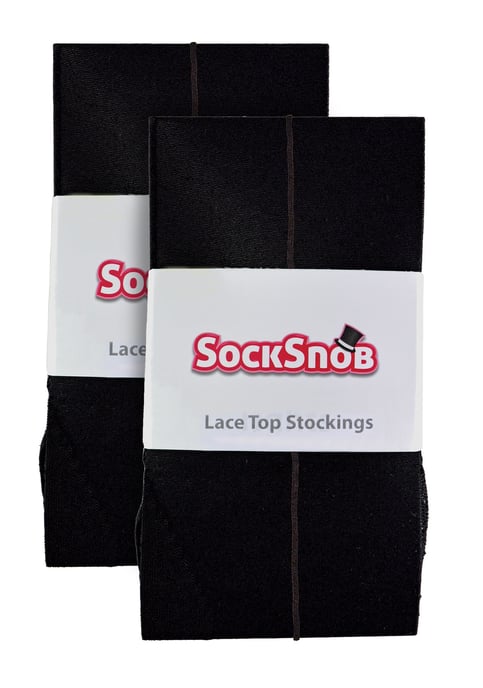 2 Paar Multipack Damen Nahtstrümpfe mit Spitzenabschluss | Sock Snob | Damen Strümpfe - Schwarz / Schwarz - Image 2
