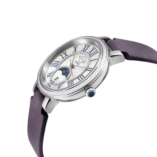 GV2 Damen Genua SS Gehäuse, weißes MOP Zifferblatt, authentische handgefertigte Pflaume Lederband Uhr - Image 3