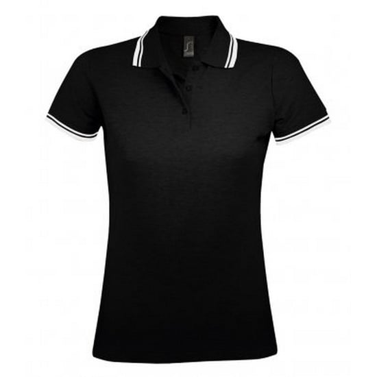 SOLS Womens/Ladies Pasadena Tipped Short Sleeve Pique Polo Shirt (Schwarz/Weiß) - Image 1