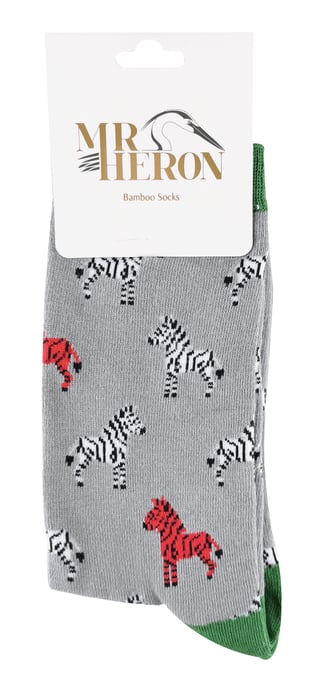 Mr. Heron - Homme Chaussettes Animaux | Chaussettes Fantaisie Bambou Colorees - Zèbres (Gris) - Image 2