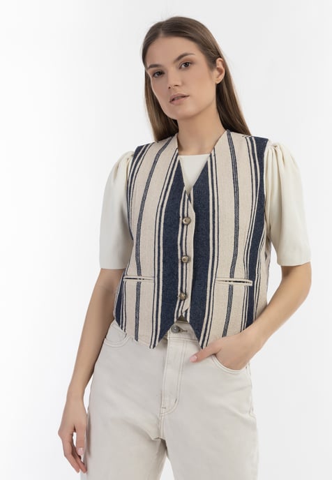 Dreimaster Weste Damen Dunkelmarine Wollweisser Streifen - Image 3