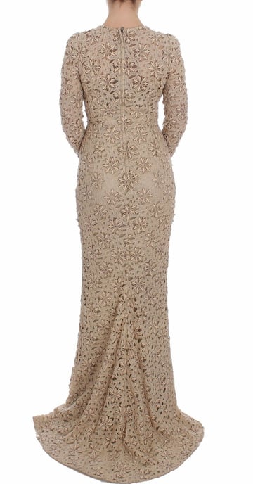 Dolce & Gabbana - Robe longue fourreau en dentelle florale beige pour femme - Image 3