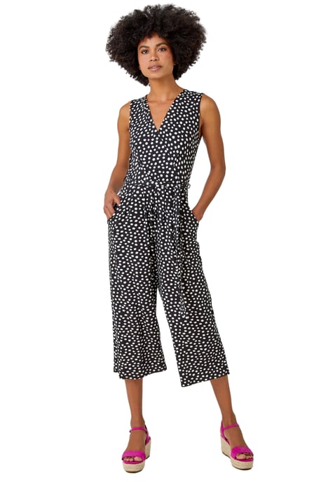Sleeveless Spot Culotte Stretch Jumpsuit