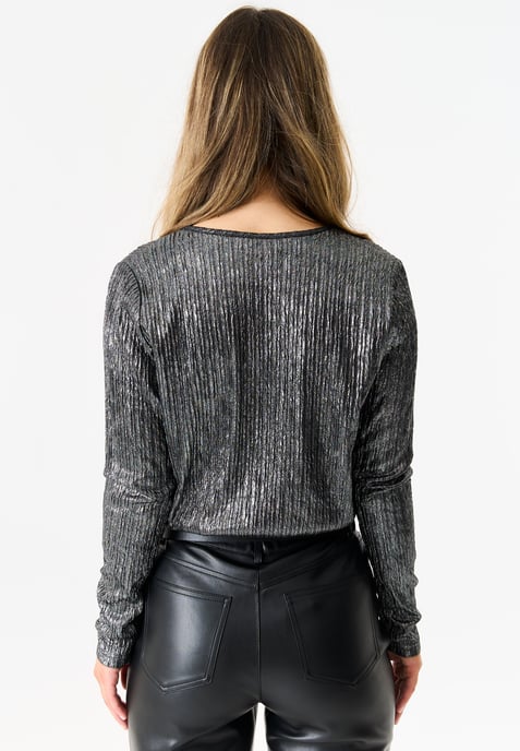Silver Metallic Plisse Wrap Front Bodysuit