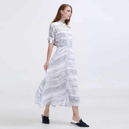 Linear Print Midi elemental print shirt dress