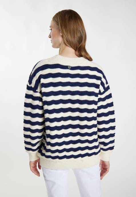 Dreimaster Strickpullover Damen Wollweiss Marine - Image 4
