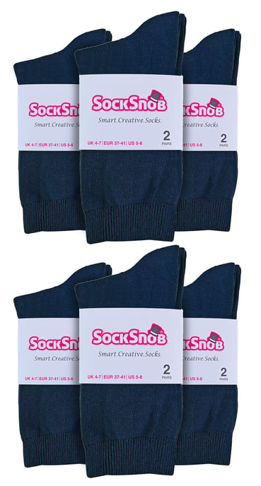 Einfarbige Damensocken mit hohem Baumwollanteil | 12 Paar Multipack | Socken-Snob | Dünne, bequeme, farbenfrohe Crew-Söckchen für Damen, Marineblau - Image 2