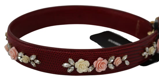Dolce & Gabbana Women's Red Leather Floral Purse Bag Accessory Shoulder Strap