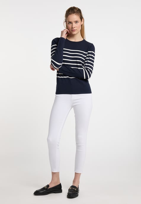 Dreimaster Strickpullover Damen Marine Wollweiss - Image 4