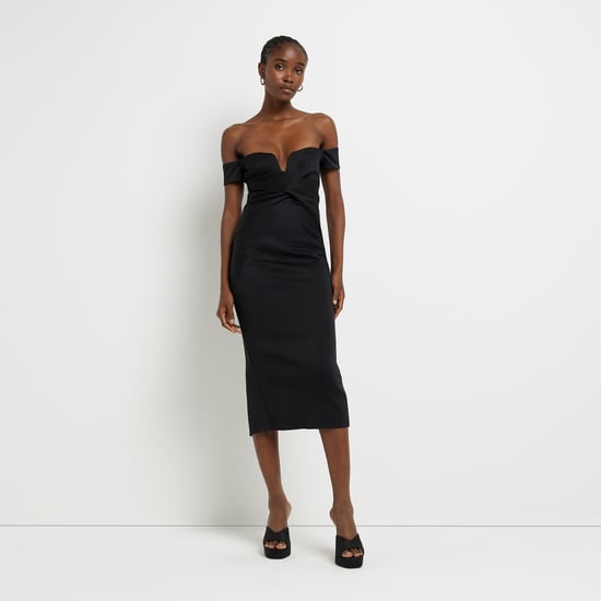 River Island Womens Bodycon Midi Dress Black Bardot