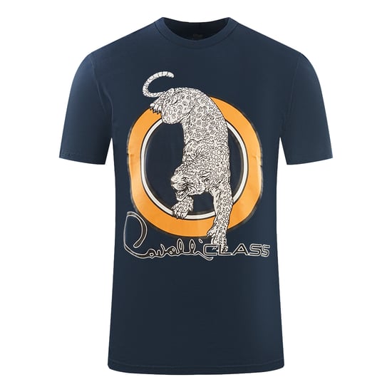 Cavalli Class Rundes Leopardenlogo Navy Blau T-Shirt - Image 1