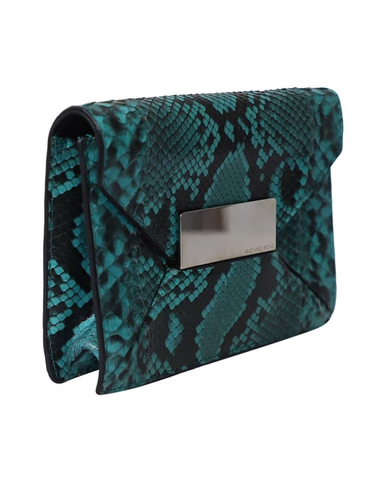 Michael Kors Clutch Bag aus grünem Leder mit Schlangenprägung - Image 2