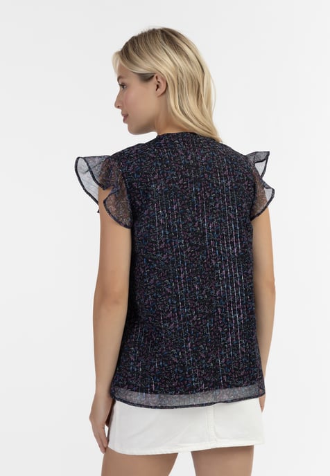 Dreimaster Blusenshirt mit Rüschenärmeln Damen Schwarzer Blumendruck - Image 4