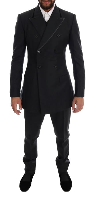 Dolce & Gabbana - Costume 3 pièces en laine grise à double boutonnage pour homme - Image 1