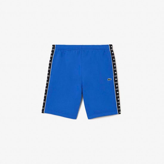 Men's Lacoste Logo Stripe Fleece Jogger Shorts in Blue