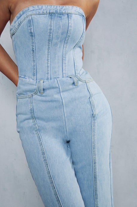 Seam Detail Bandeau Denim Jumpsuit - Image 6