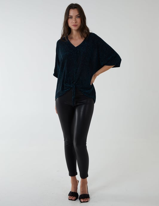Tie Front Oversized Glitter Top