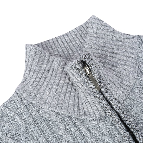 Men's Cardigan with Zip Cardigan Chunky Knit with Stand-Up Collar for Winter Light Grey