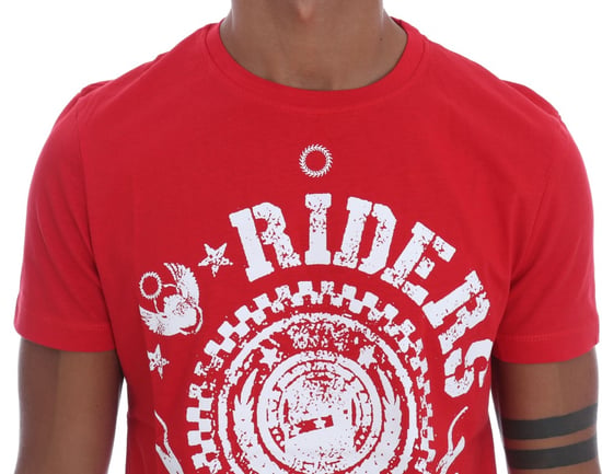 Frankie Morello Rotes Baumwoll-RIDERS Rundhals-T-Shirt - Image 4
