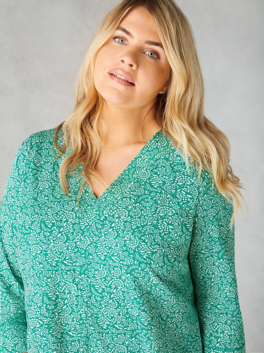 Green Ditsy Leaf Cotton Slub Relaxed Tunic