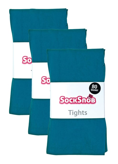 3 Paar Multipack Damen farbige undurchsichtige 80 Denier Strumpfhosen | Sock Snob | Plain Block Farbe Strumpfhosen - Teal - Image 2