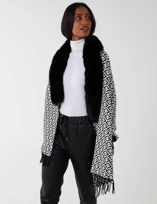 Faux Fur Lined Monogram Poncho