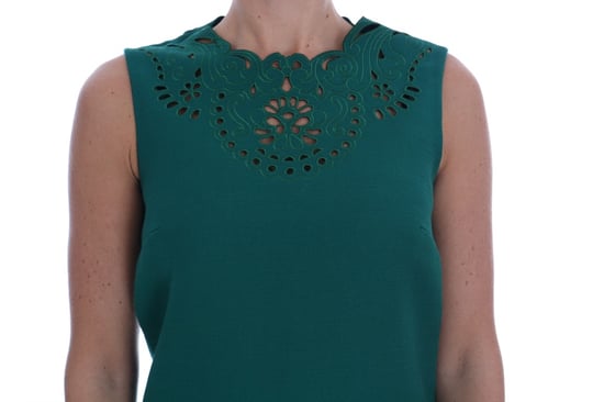 Dolce & Gabbana Women's Green Floral Cutout Silk Wool Dress - Image 4