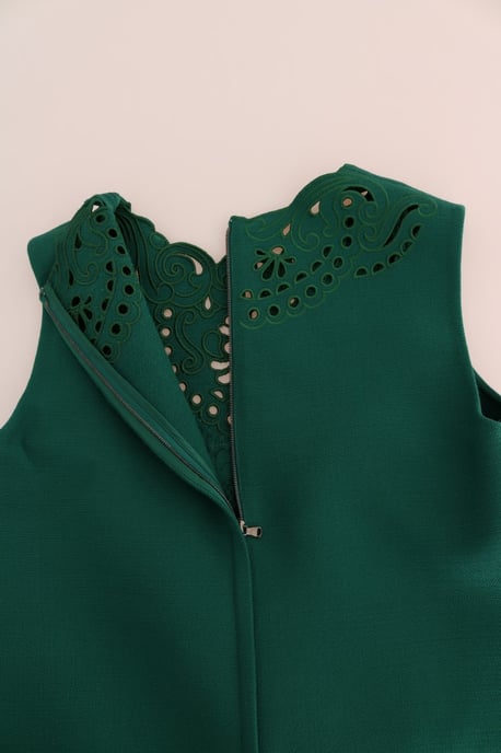 Dolce & Gabbana Women's Green Floral Cutout Silk Wool Dress - Image 5