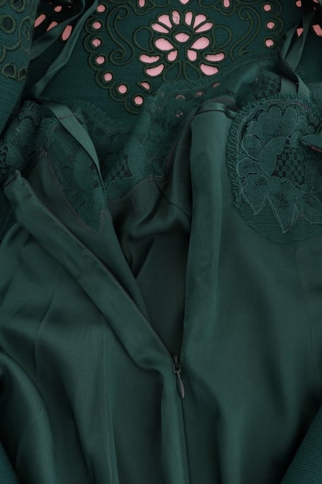 Dolce & Gabbana Women's Green Floral Cutout Silk Wool Dress - Image 6