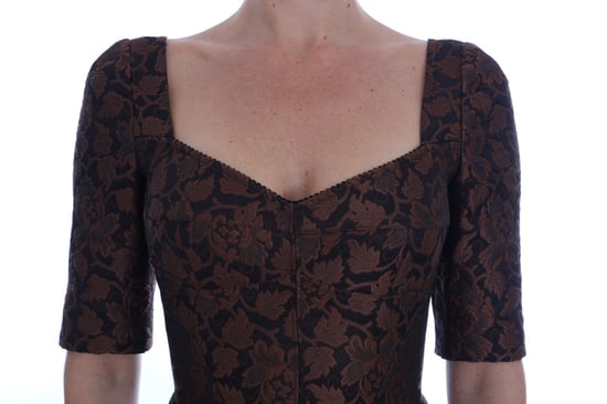 Dolce & Gabbana Women's Black Brown Floral Brocade A-Line Dress - Image 4