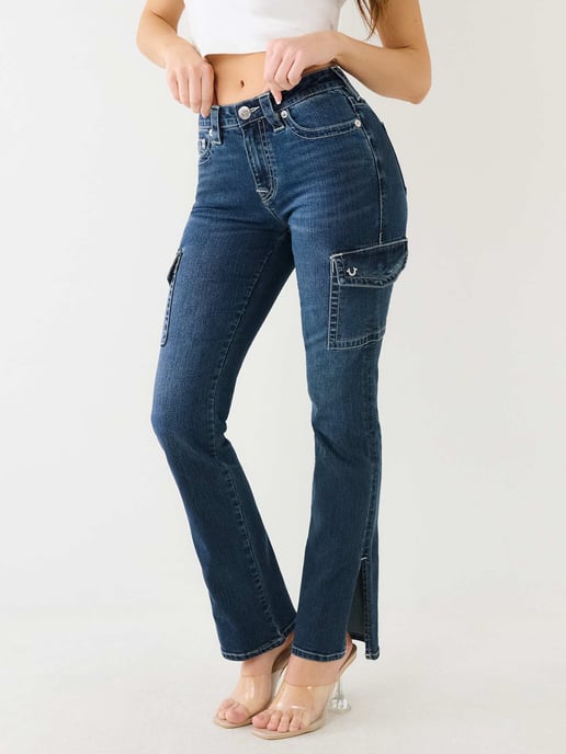 Slim Denim Cargo With Slit in Persian Gulf