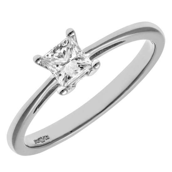 Bague de fiançailles en or blanc 18 carats 1/3 carat certifié J/I avec diamant taille princesse - Image 2