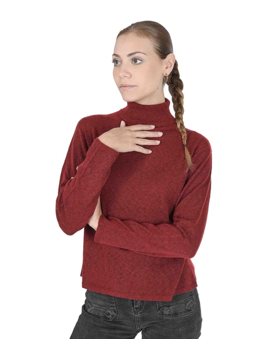 Crown Of Edinburgh Cashmere Womens Turtleneck Sweater Coe 0020 Dark Red