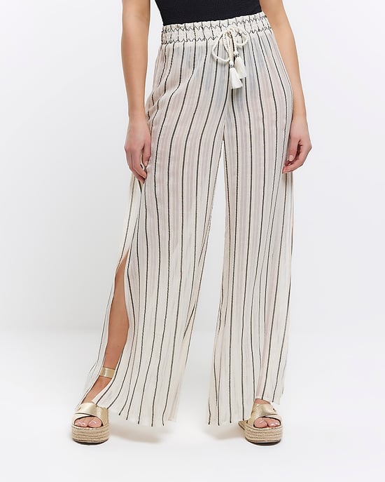 River Island Womens Trousers Beige Sheer Stripe Split Hem